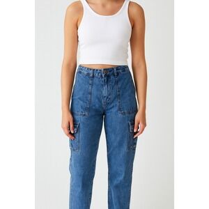 Cargo Jeans Womens XL High Waist‎ Denim Utility Pockets Casual Blue